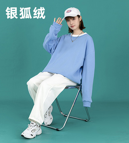 潮棉銀狐絨圓領(lǐng)落肩衛衣 #D15